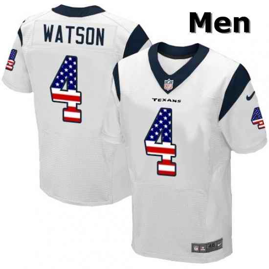 Men Nike Houston Texans 4 Deshaun Watson Elite White Road USA Flag Fashion NFL Jersey